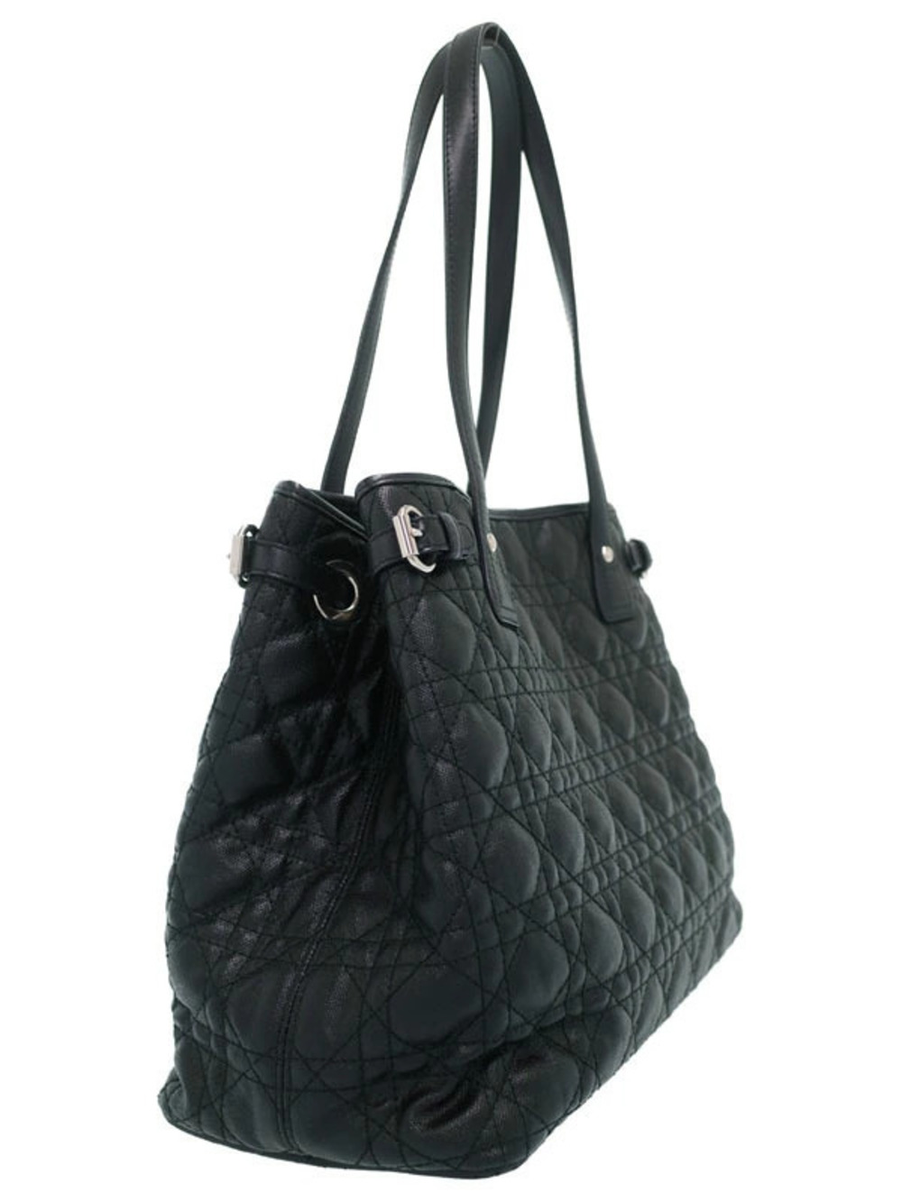 Dior Christian Black quilted Cannage Panarea Tote Black